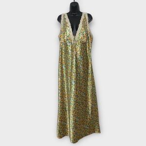 Wild Fable Satin Retro Floral Sleeveless V-Neck Maxi Slip Dress Size XXL